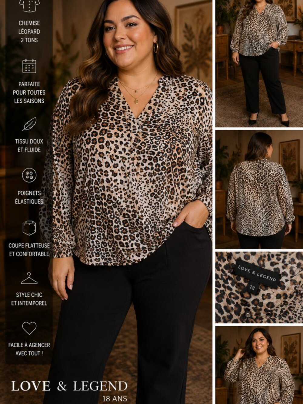 Love & Legend Leopard Print Blouse – Chic Flowy Animal Print Top – Size 18
